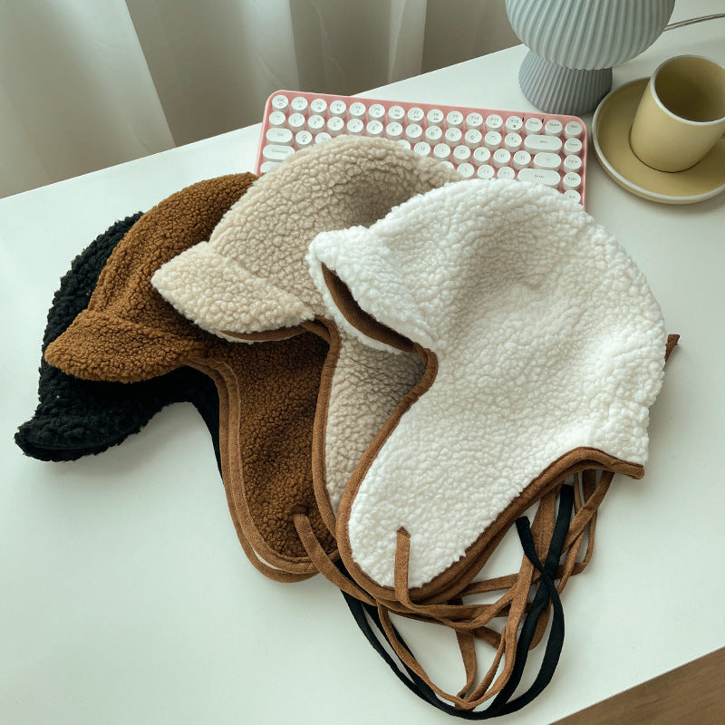 Lamb Wool Plush Ear Protection Bonnet