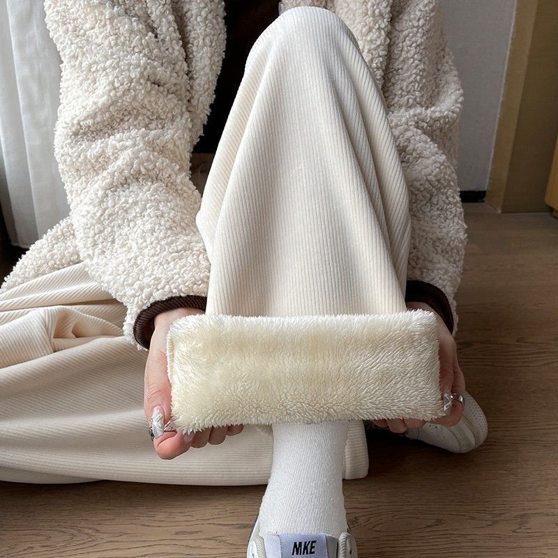 Wide-leg, high-waisted corduroy pants for maternity