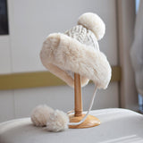Women's Fur Ball Lace-Up Ushanka Hat