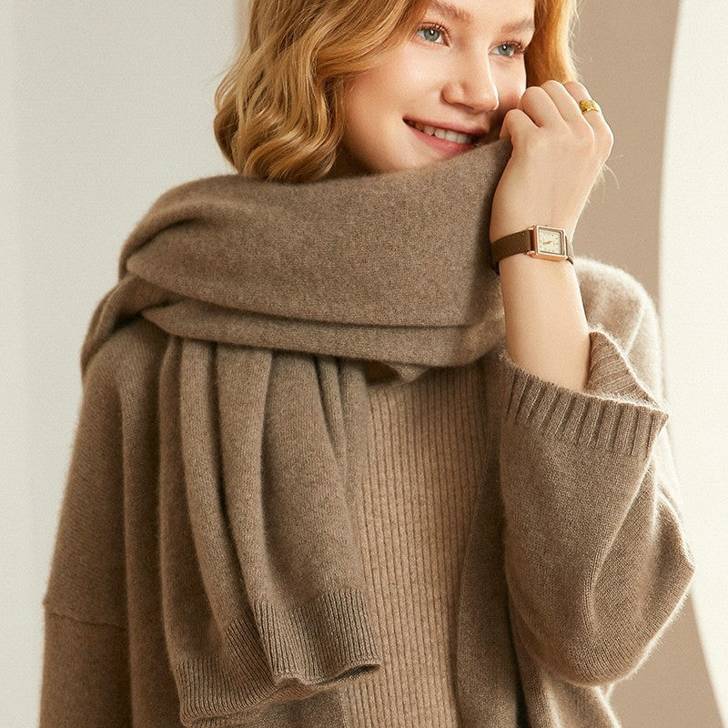 Wool Knit Cardigan Scarf with Shoulder Pad