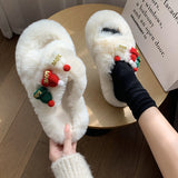 Fluffy Cotton Slippers with a Christmas Hat
