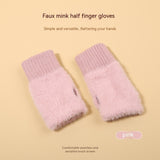 Plush Knitted Fingerless Gloves for Women
