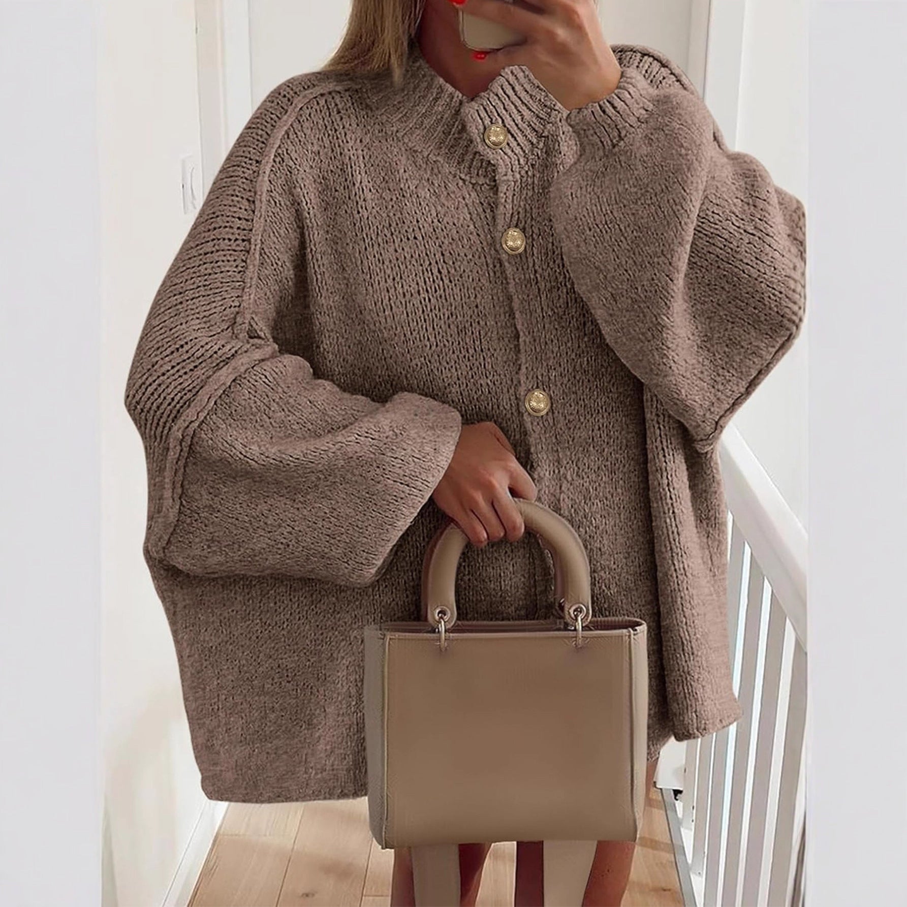 Casual Loose Crew Neck Cardigan Sweater for Women