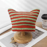 Söt randig stickad ullmössa med kattöron