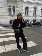 Women's Short Faux Fur Coat with Round Neck