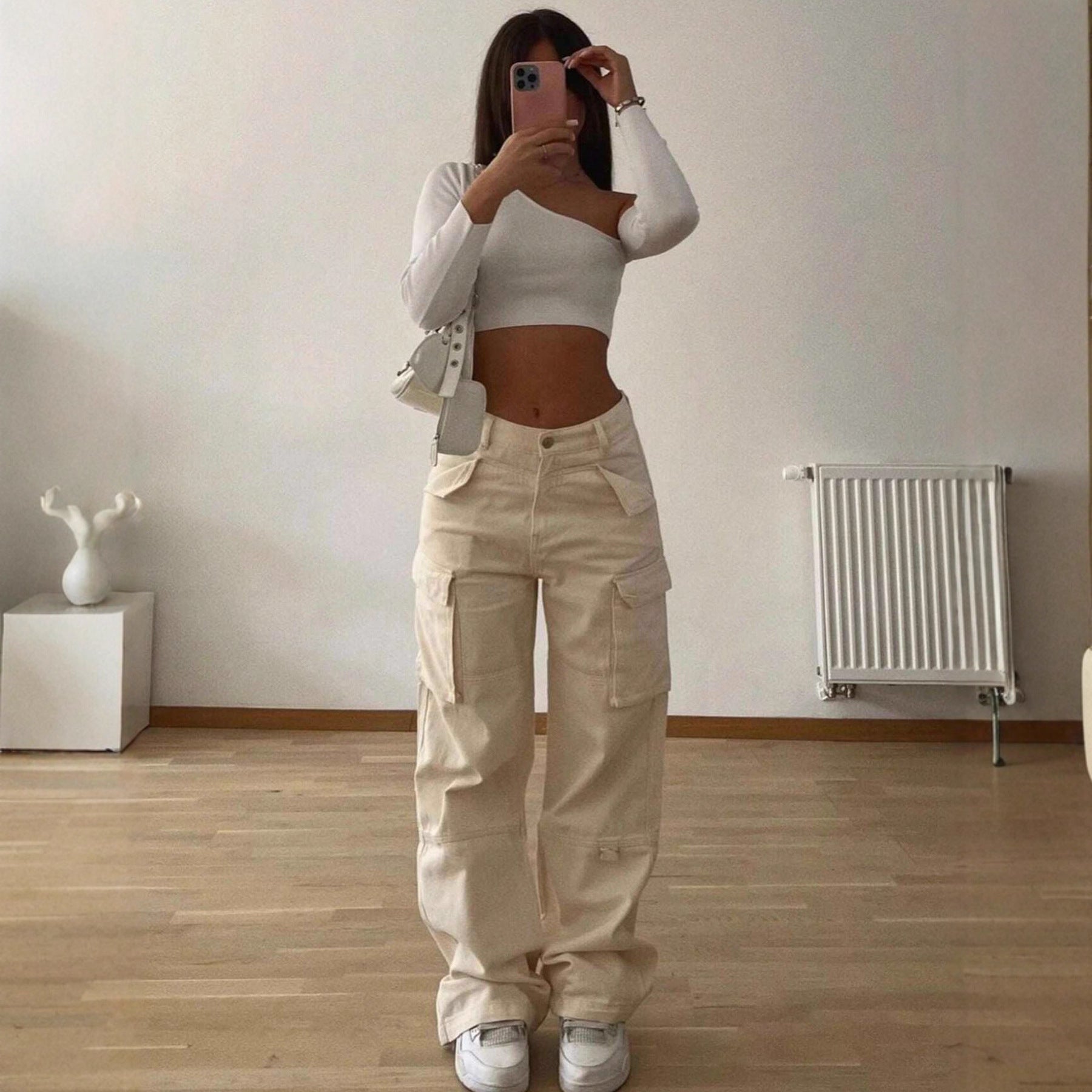 Mid-Waist Trousers with Multiple Pockets