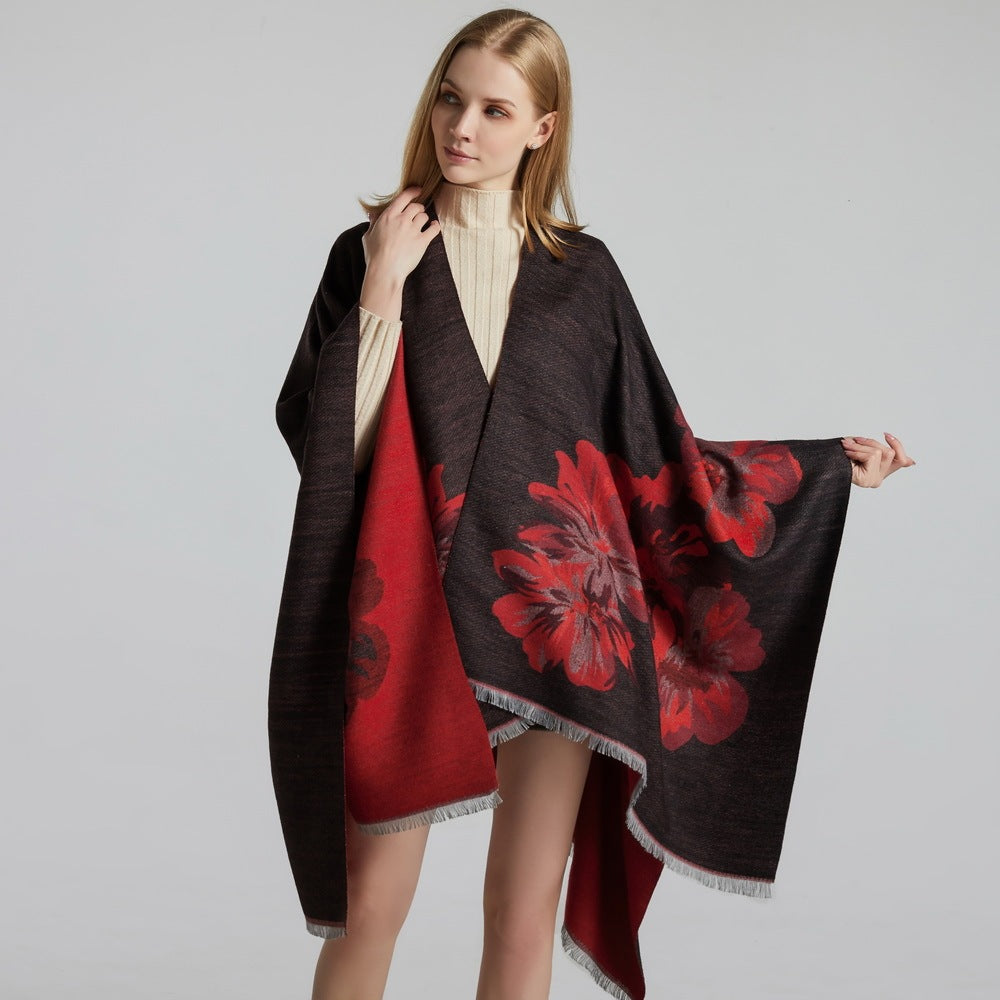 Street Style Double-Sided Jacquard Split Shawl