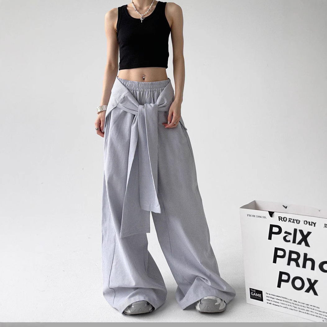 Wide-leg, lace-up pants with stripes