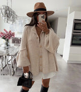 Avslappnad lös rund halsad kofta för kvinnor