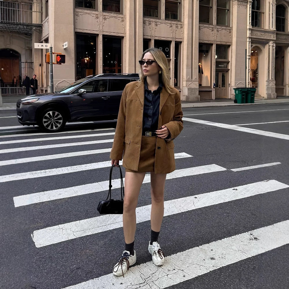 Women's Single-Breasted Suit Coat with Skirt Set