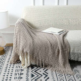 Solid Color Knitted Tassel Sofa Blanket