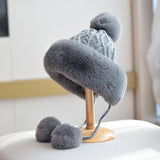 Women's Fur Ball Lace-Up Ushanka Hat