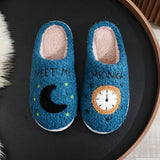 Cozy Moon & Clock Print Slippers