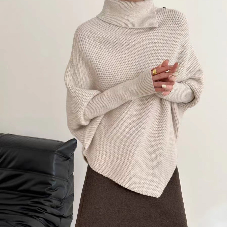 Irregular Turtleneck Pullover Sweater for Women