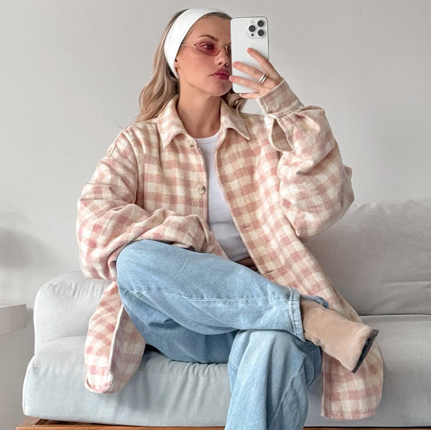 Stylish Plaid Loose-Fit Coat for Women
