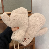 Cozy Cartoon Bear Plush Gloves for Women