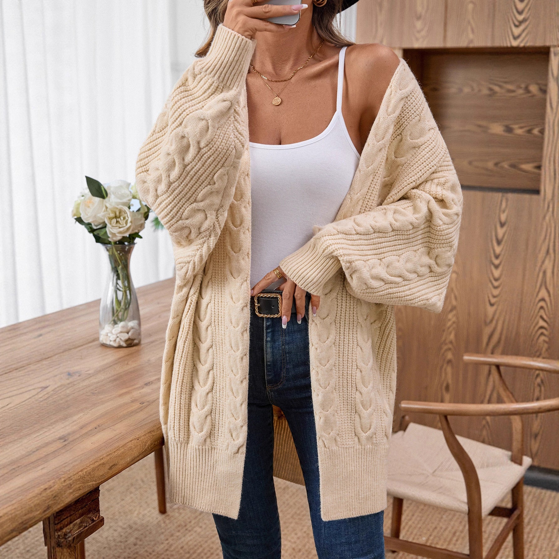 Retro Cable Knit Cardigan Sweater for Women