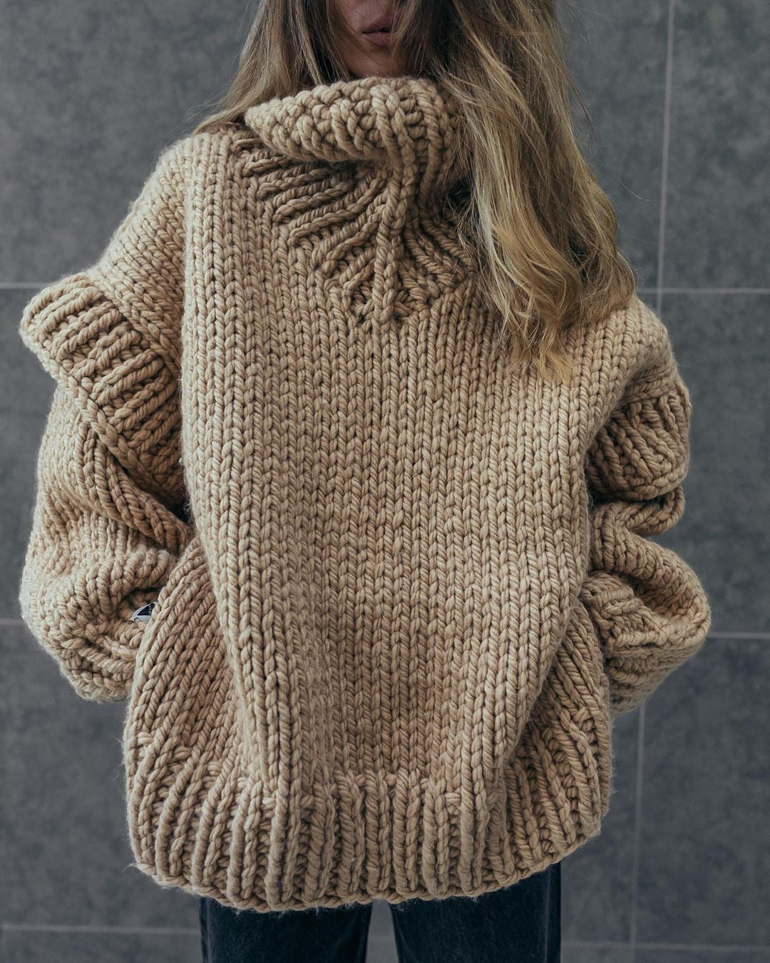 Fluffy Turtleneck Knit Pullover Sweater for Women