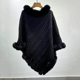 Oversized Fur Collar Knit Pullover Cloak