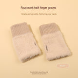 Plush Knitted Fingerless Gloves for Women