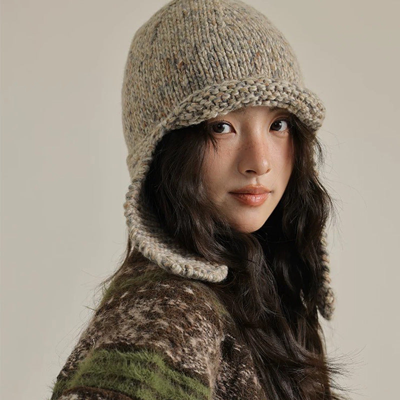 Retro Mixed-Color Knitted Earmuffs Hat
