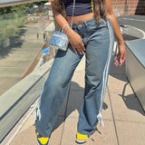 Straight Denim Mop Pants with a High Waist