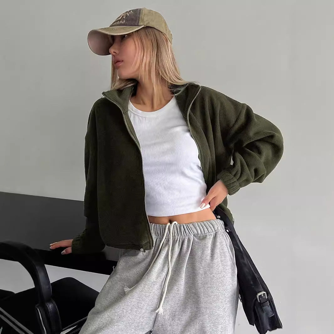 Cozy Coat Made of Olive Green Lamb Wool