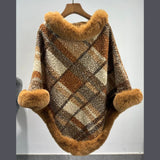 Mid-length Plaid Fur Collar Cloak