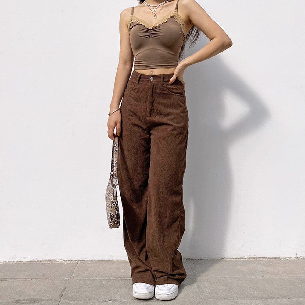 Straight Corduroy Pants with a High Waist