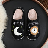 Cozy Moon & Clock Print Slippers